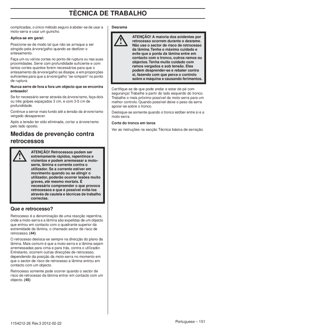 Husqvarna 952802154 manuel dutilisation Medidas de prevenção contra retrocessos, Que e retrocesso? 
