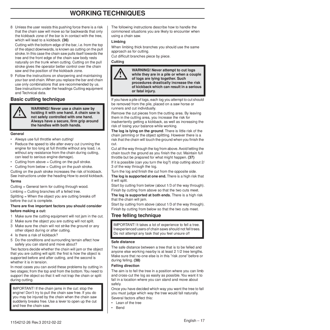 Husqvarna 952802154 manuel dutilisation Basic cutting technique, Tree felling technique 