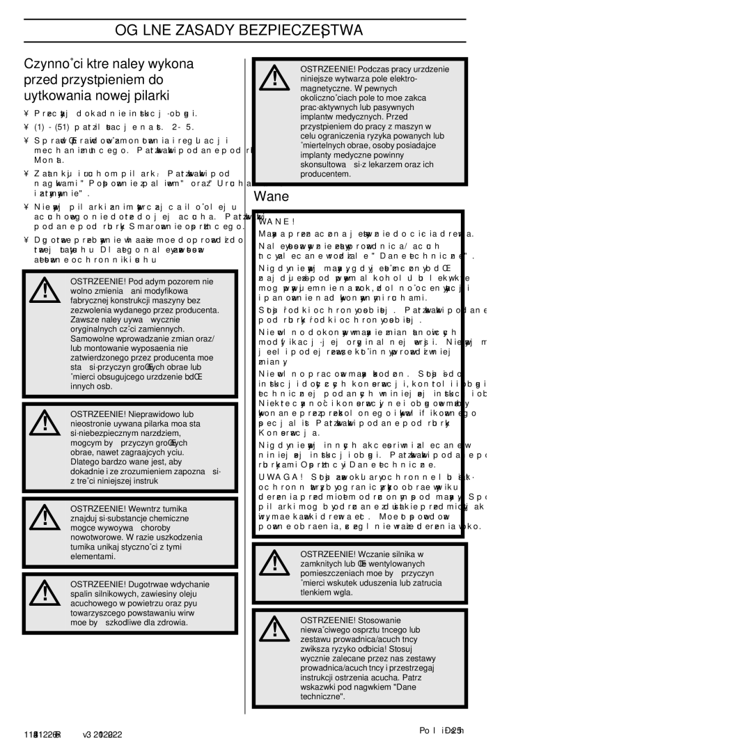 Husqvarna 952802154 manuel dutilisation Ogólne Zasady BEZPIECZE¡STWA, Wa˝ne 
