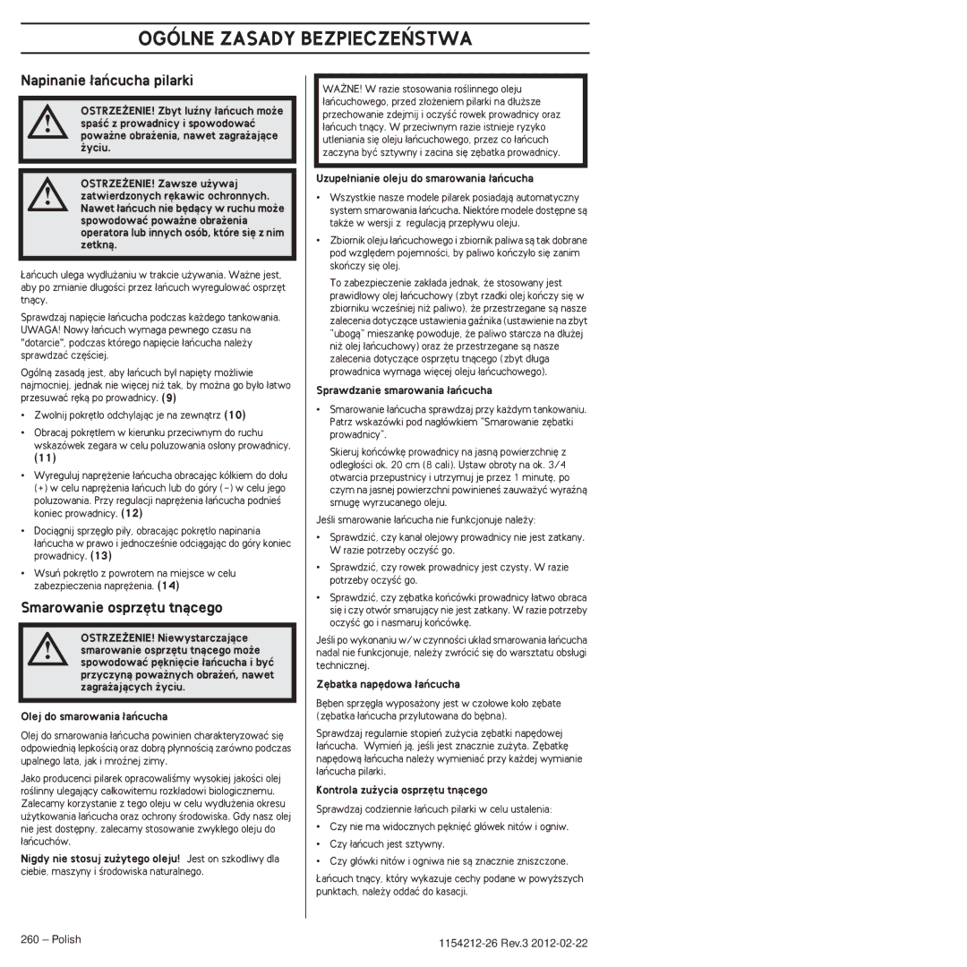 Husqvarna 952802154 manuel dutilisation Napinanie ∏aƒcucha pilarki, Smarowanie osprz´tu tnàcego 