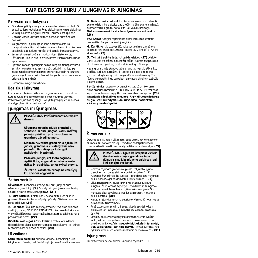 Husqvarna 952802154 manuel dutilisation Kaip Elgtis SU Kuru / Øjungimas IR Jungimas, Øjungimas ir i‰jungimas 