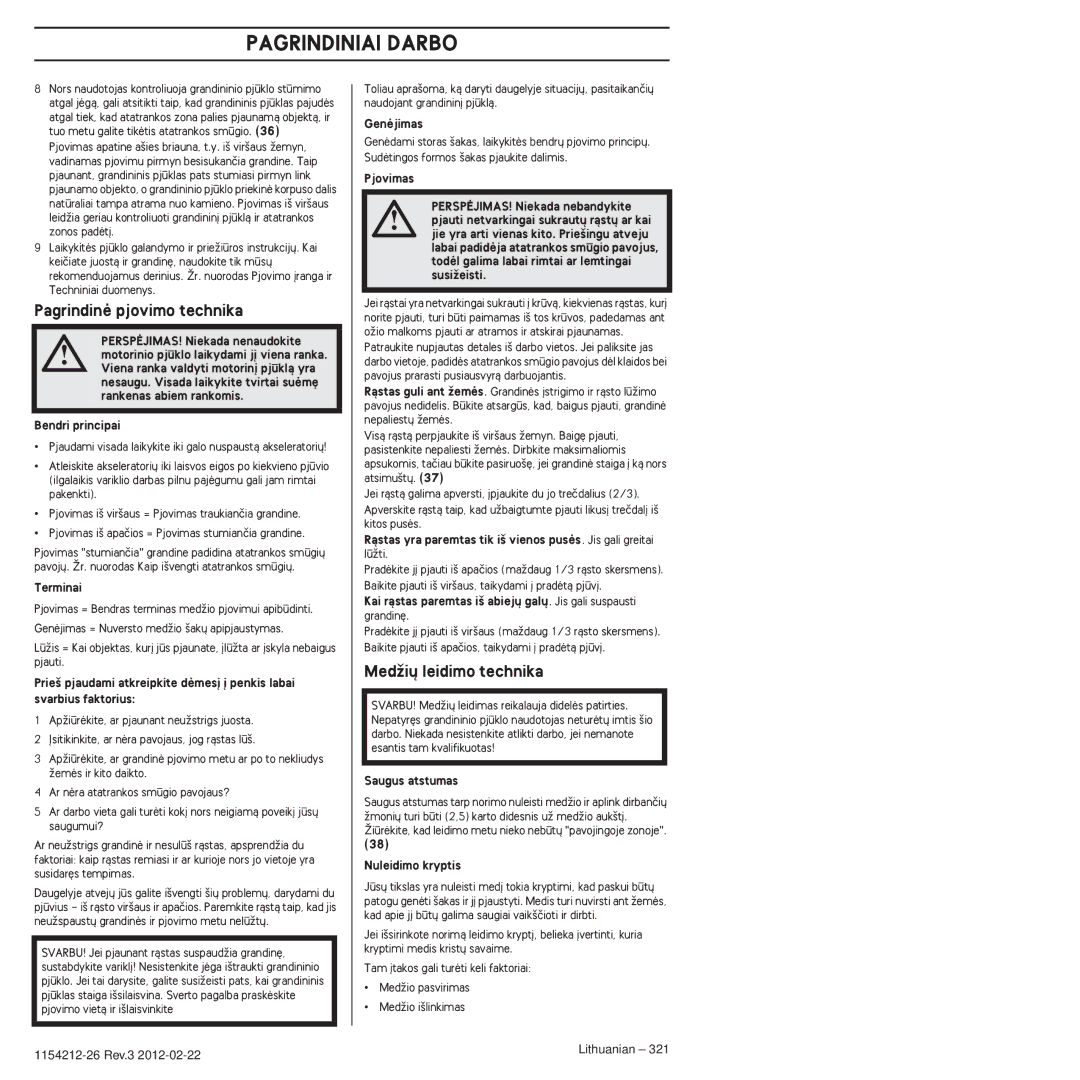 Husqvarna 952802154 manuel dutilisation Pagrindinò pjovimo technika, MedÏi˜ leidimo technika 