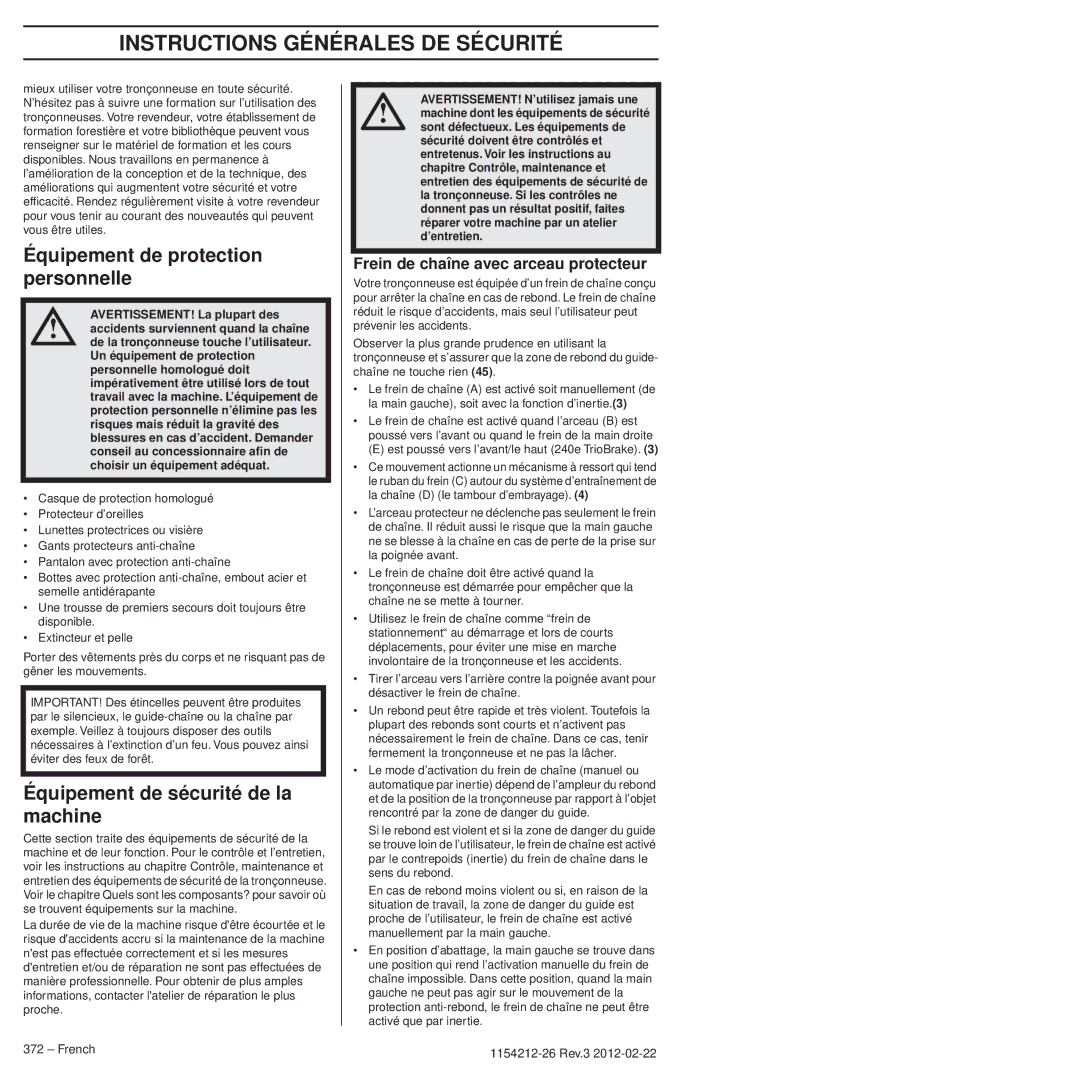 Husqvarna 952802154 manuel dutilisation Équipement de protection personnelle, Équipement de sécurité de la machine 