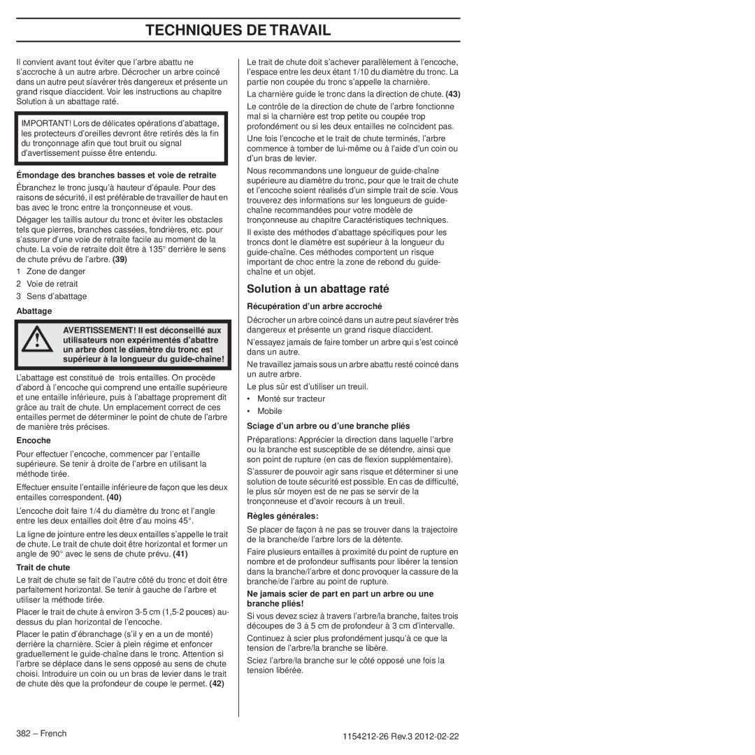 Husqvarna 952802154 manuel dutilisation Techniques DE Travail, Solution à un abattage raté 