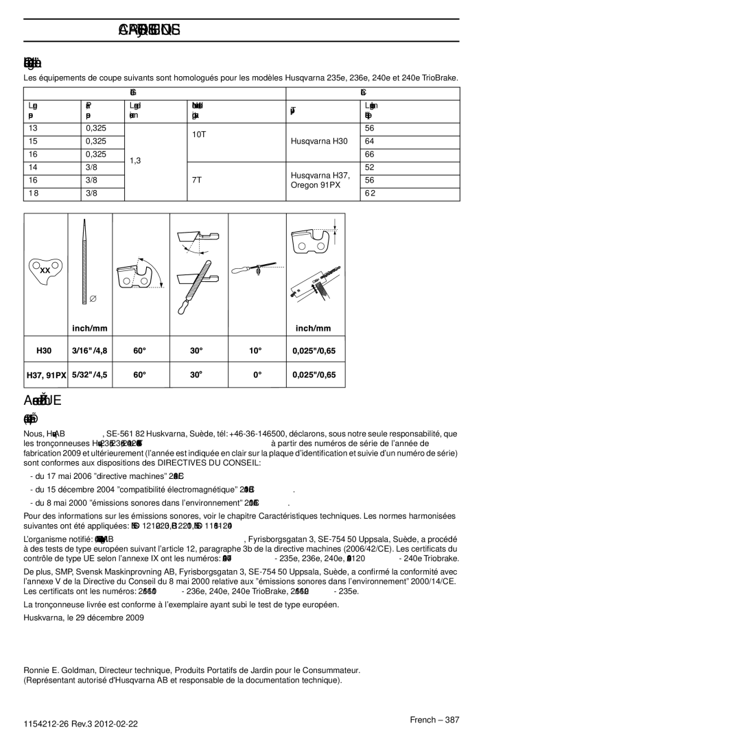 Husqvarna 952802154 Combinaisons guide-chaîne et chaîne, Assurance de conformité UE, Concerne seulement l’Europe 