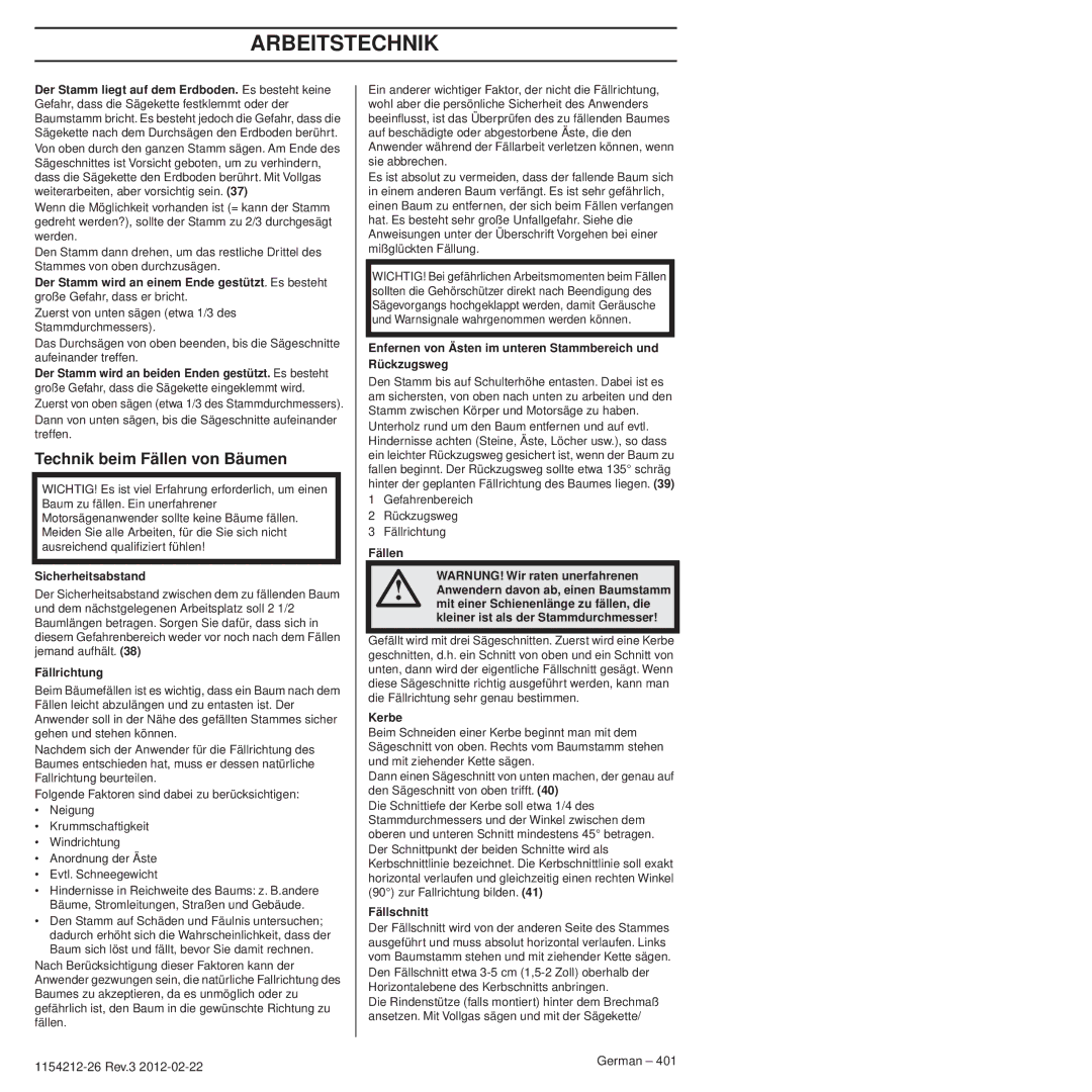 Husqvarna 952802154 manuel dutilisation Technik beim Fällen von Bäumen 
