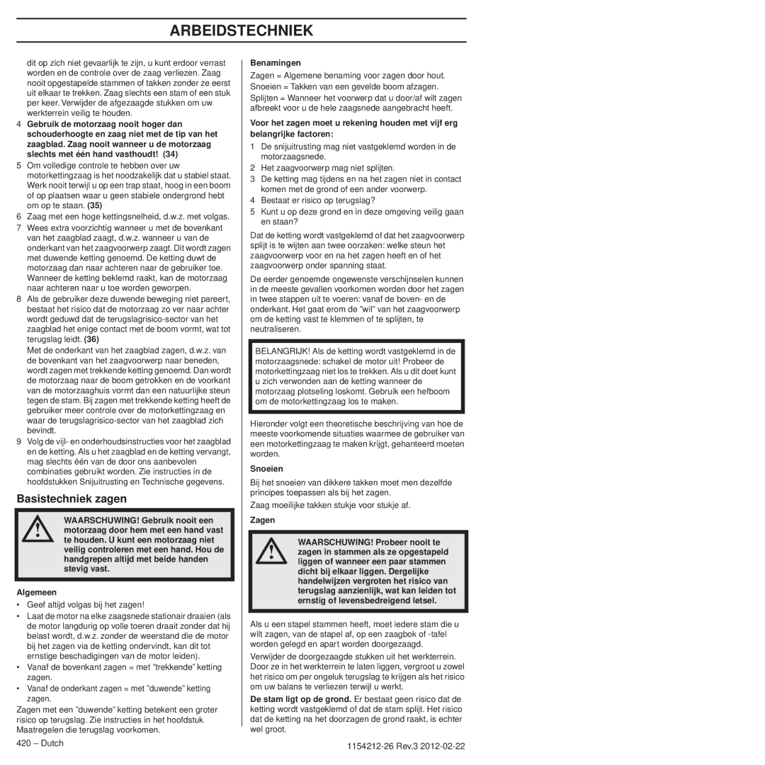 Husqvarna 952802154 manuel dutilisation Basistechniek zagen 