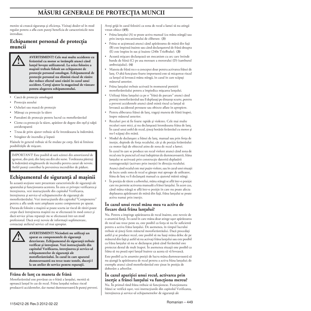 Husqvarna 952802154 manuel dutilisation Echipament personal de protecöia muncii, Echipamentul de siguranöã al maäinii 