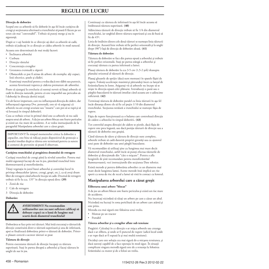 Husqvarna 952802154 manuel dutilisation Manipularea arborelui care a cãzut greäit 