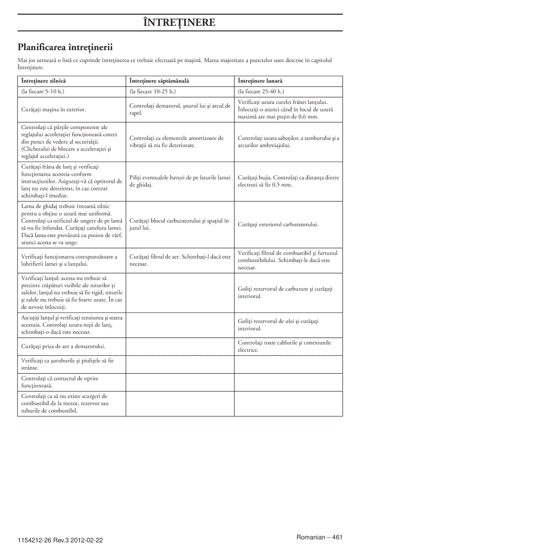 Husqvarna 952802154 manuel dutilisation Planificarea întreöinerii 