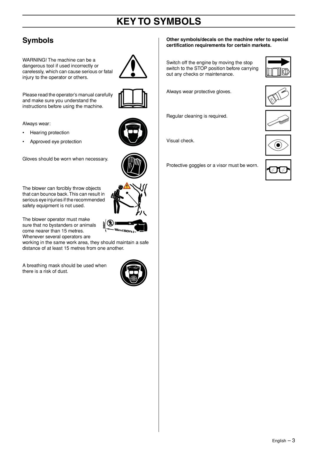 Husqvarna 953210103 manual KEY to Symbols 