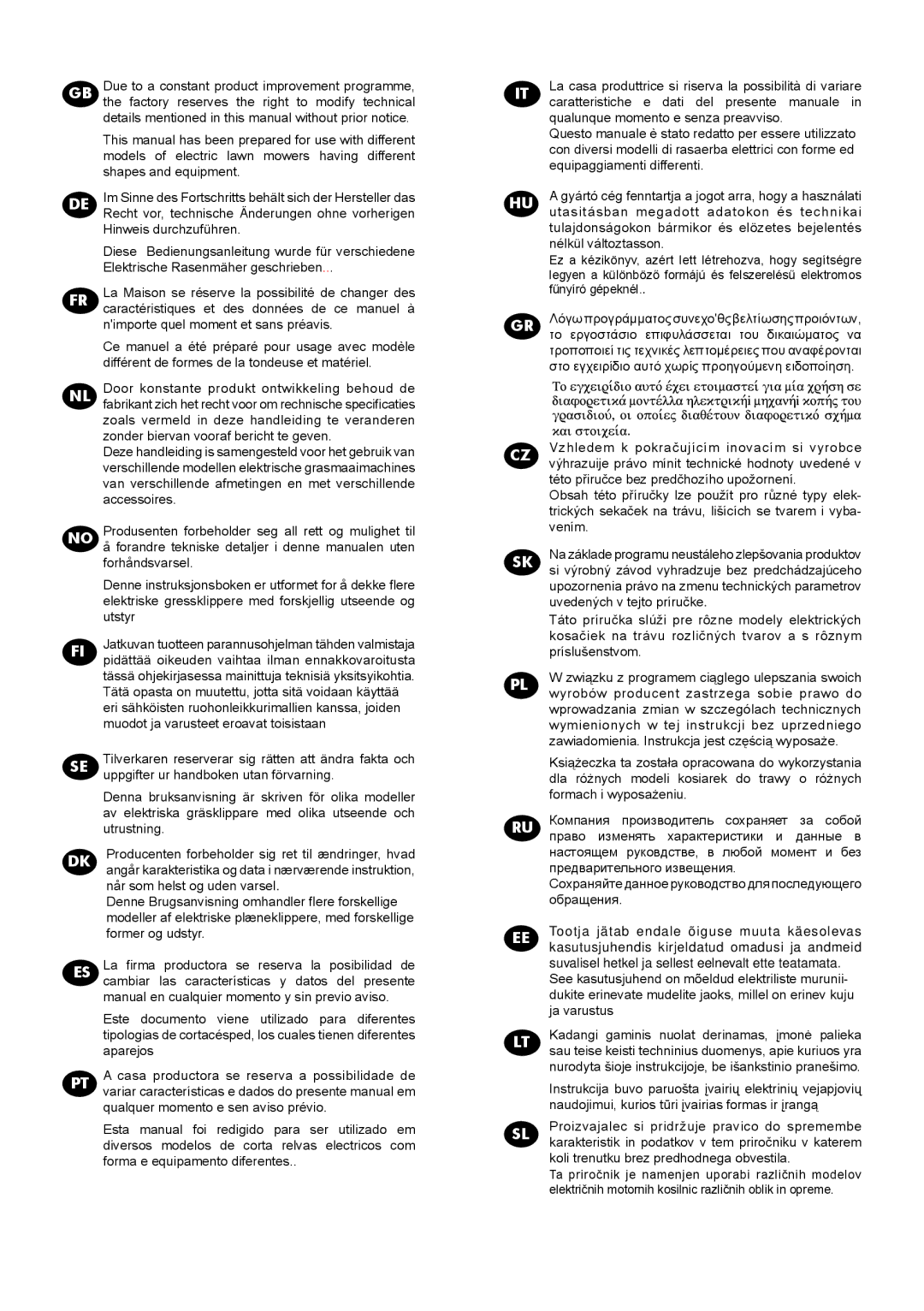 Husqvarna 953876533, 953878322, 953878303, 953876562 instruction manual Due to a constant product improvement programme 