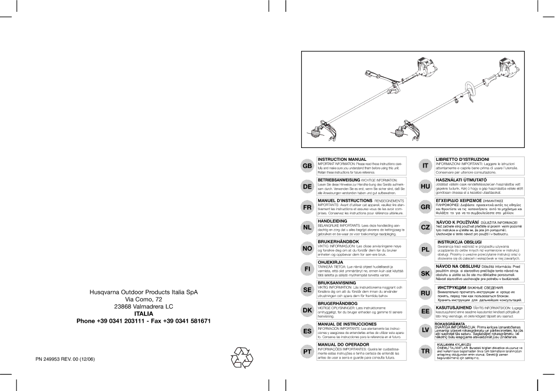 Husqvarna 953900739, 953900740, 953900790, 257 L, 297 L, 257 B, 249953 instruction manual Italia 