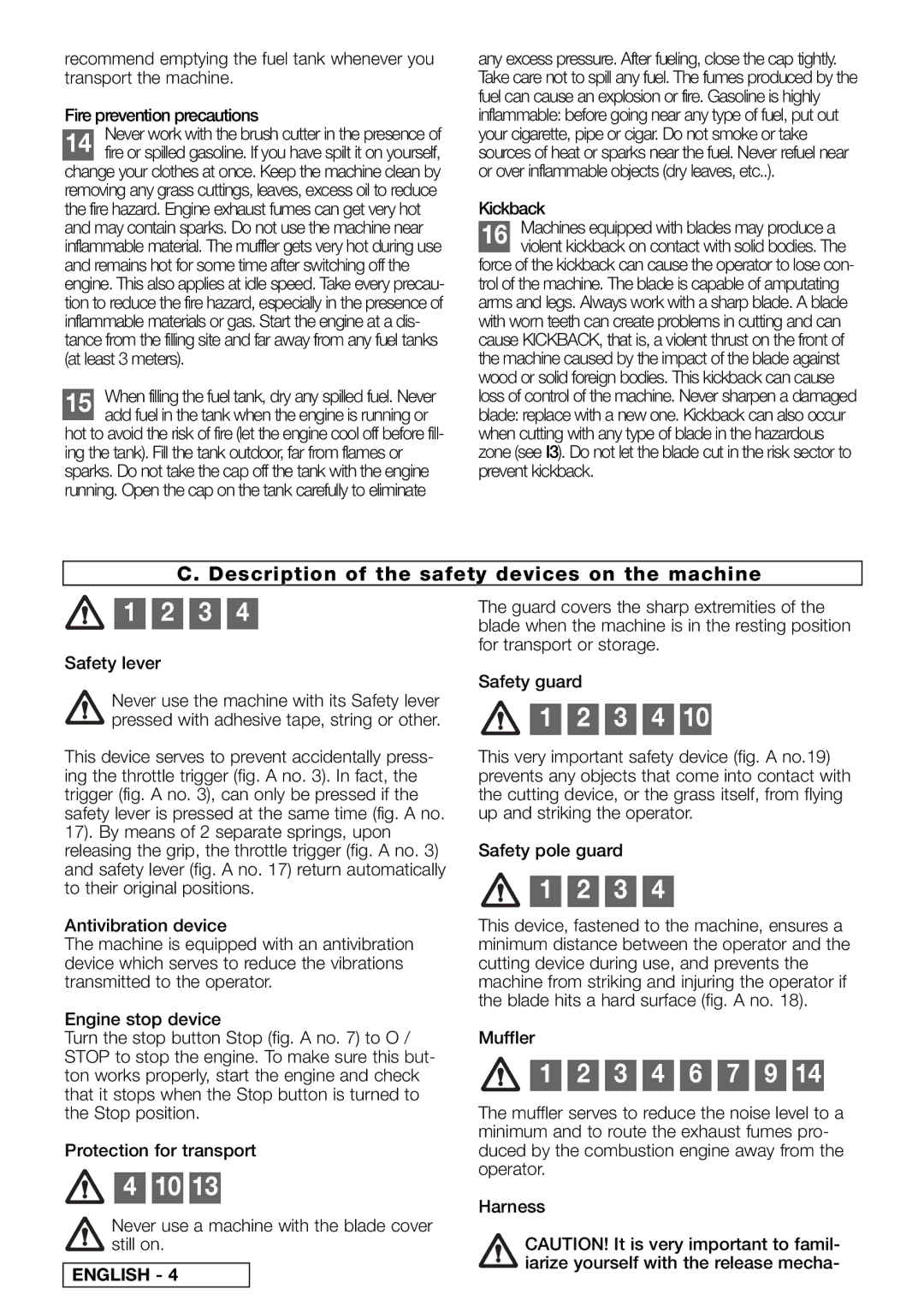 Husqvarna 2.710 BT, 953900756 3 4 6 7 9, Description of the safety devices on the machine, Kickback, Safety lever 