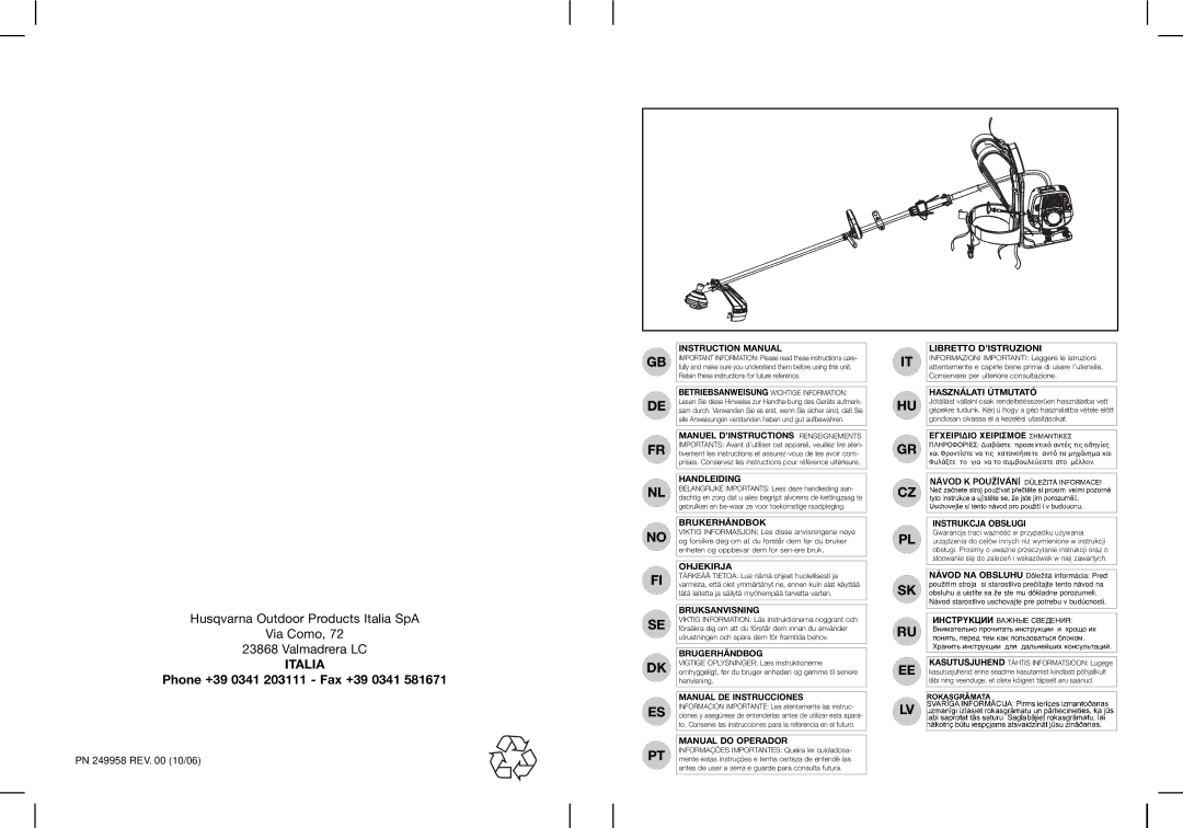 Husqvarna 953900768, 953900791, 953900767, 2.010 BP instruction manual Italia 