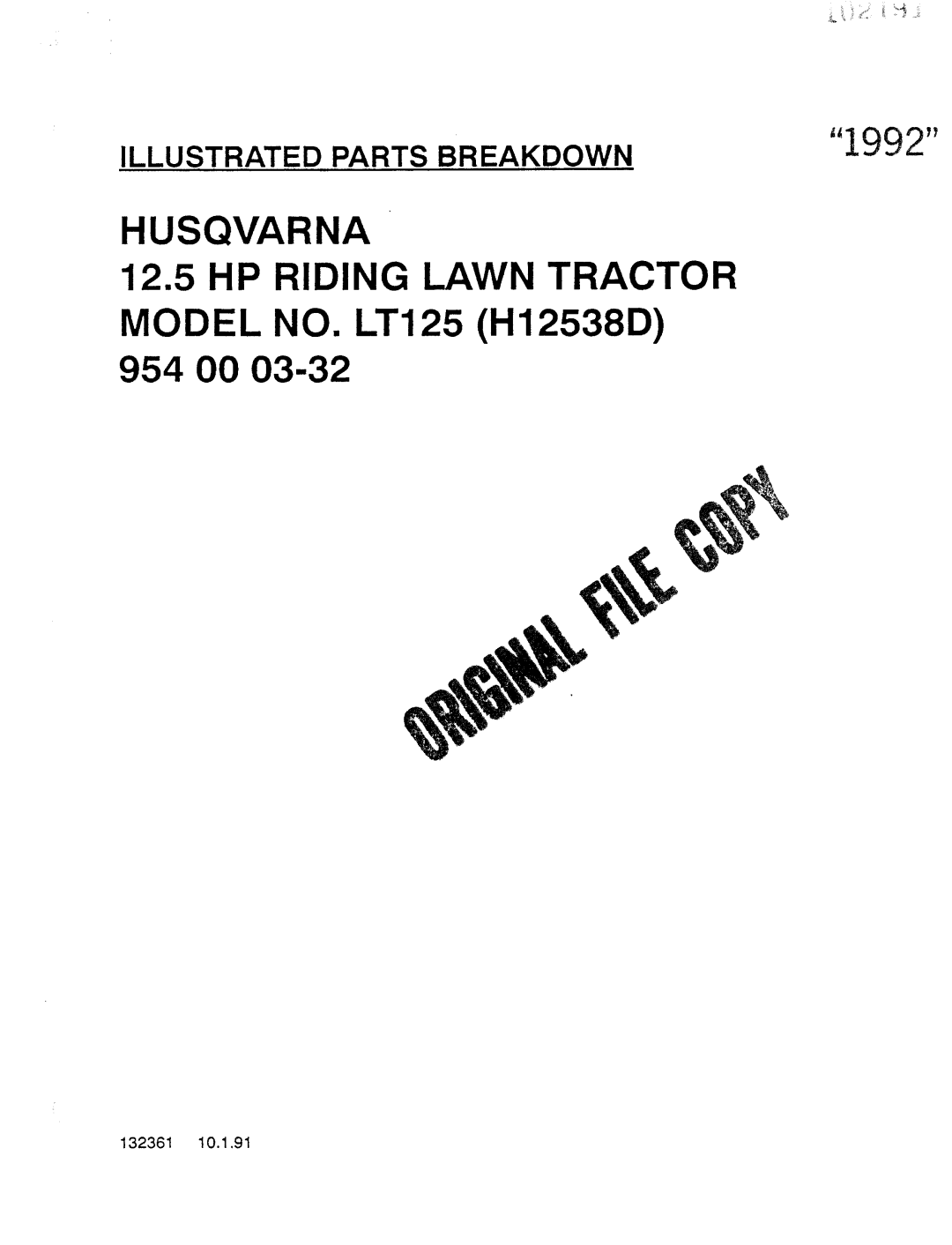 Husqvarna H12538D, 954 00 03-32 manual 