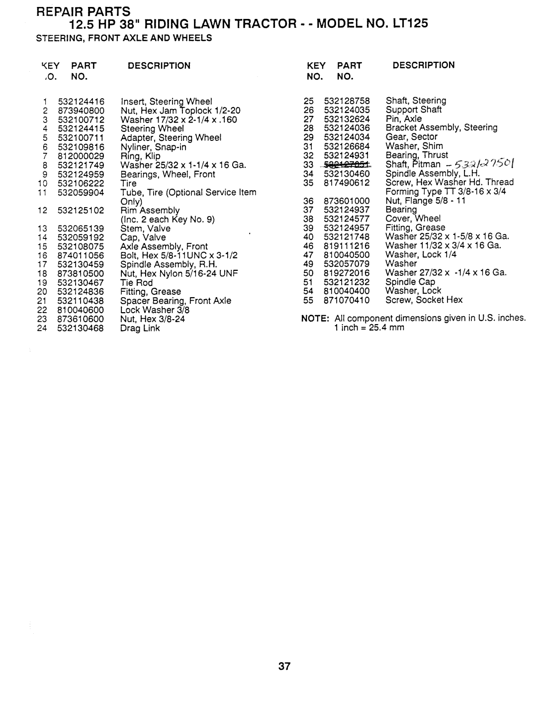 Husqvarna H12538D, 954 00 03-32 manual 