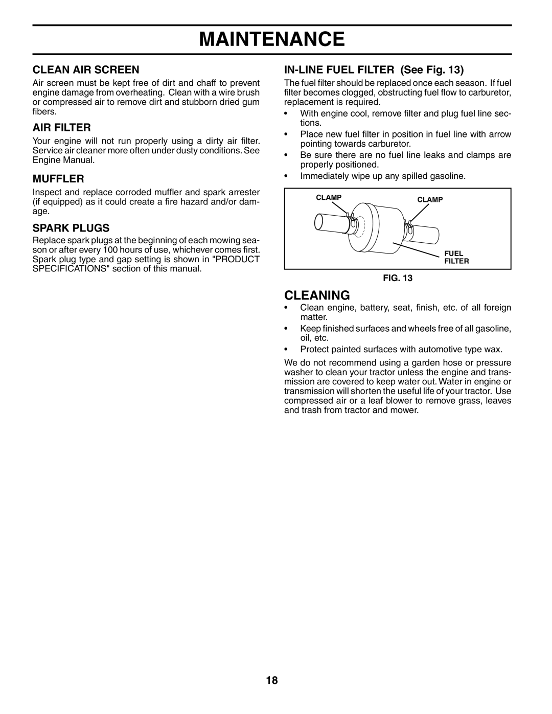 Husqvarna 96013001900 owner manual Cleaning, Clean AIR Screen, AIR Filter, Muffler, Spark Plugs 