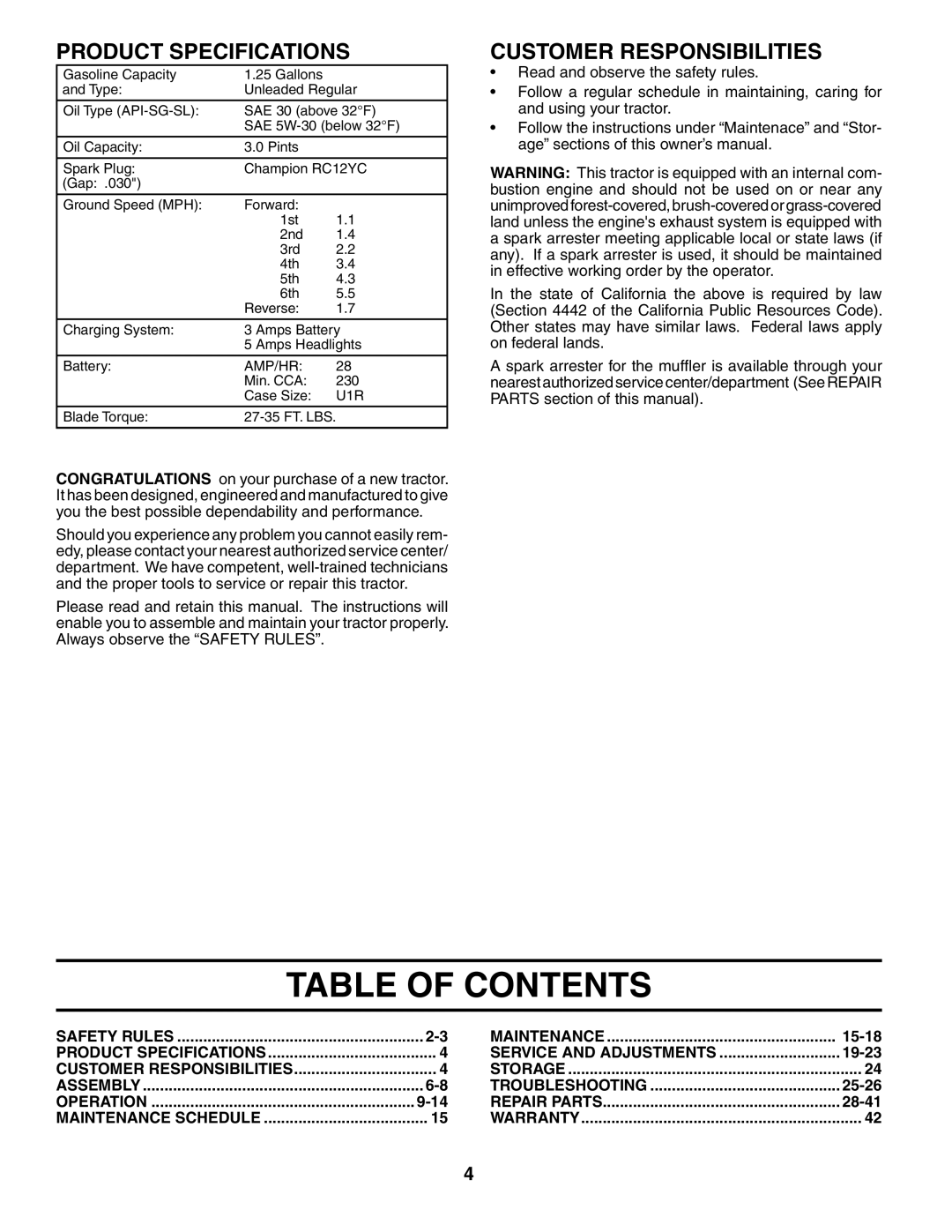 Husqvarna 96013001900 owner manual Table of Contents 