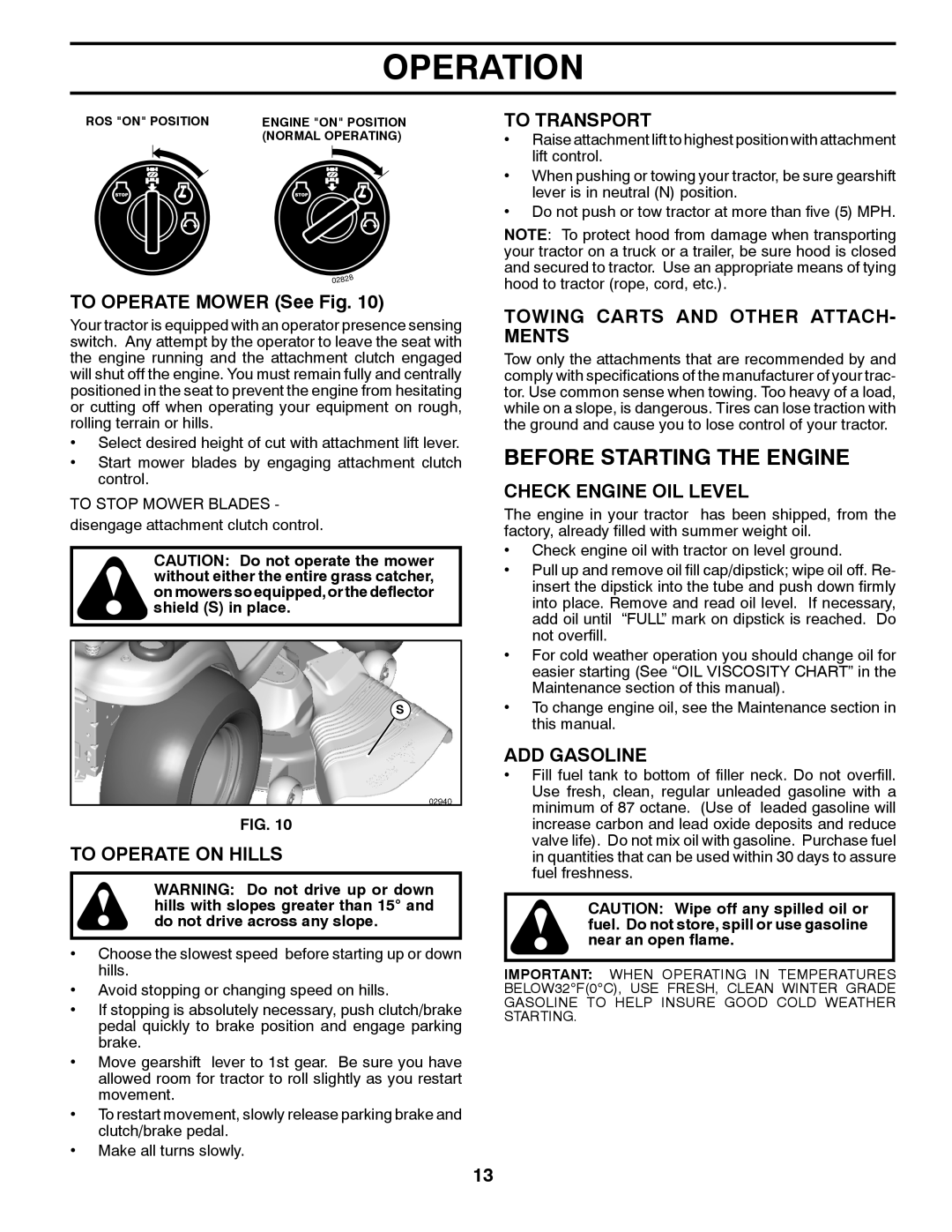 Husqvarna YT16542, 96043002402 owner manual Before Starting the Engine 