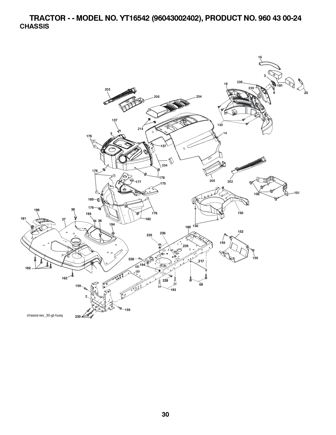 Husqvarna 96043002402, YT16542 owner manual Chassis 