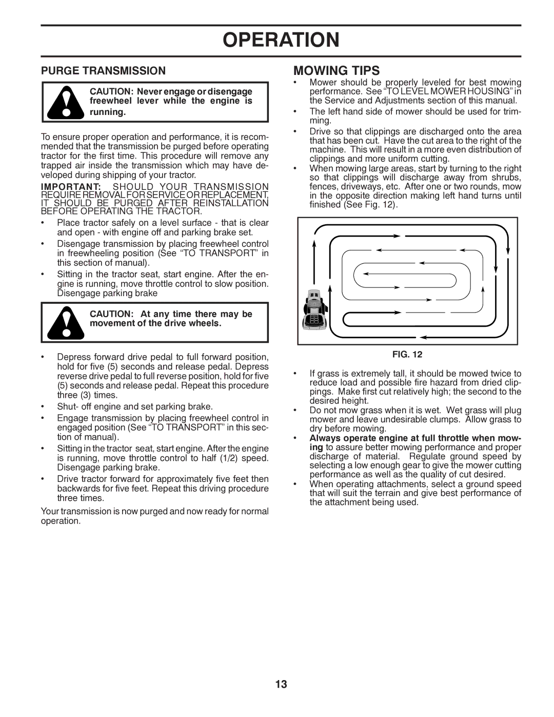 Husqvarna 96043005200 manual Mowing Tips, Purge Transmission 