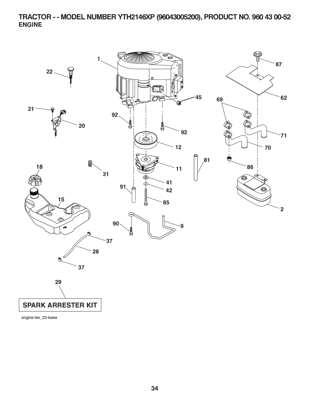 Husqvarna 96043005200 manual Engine 