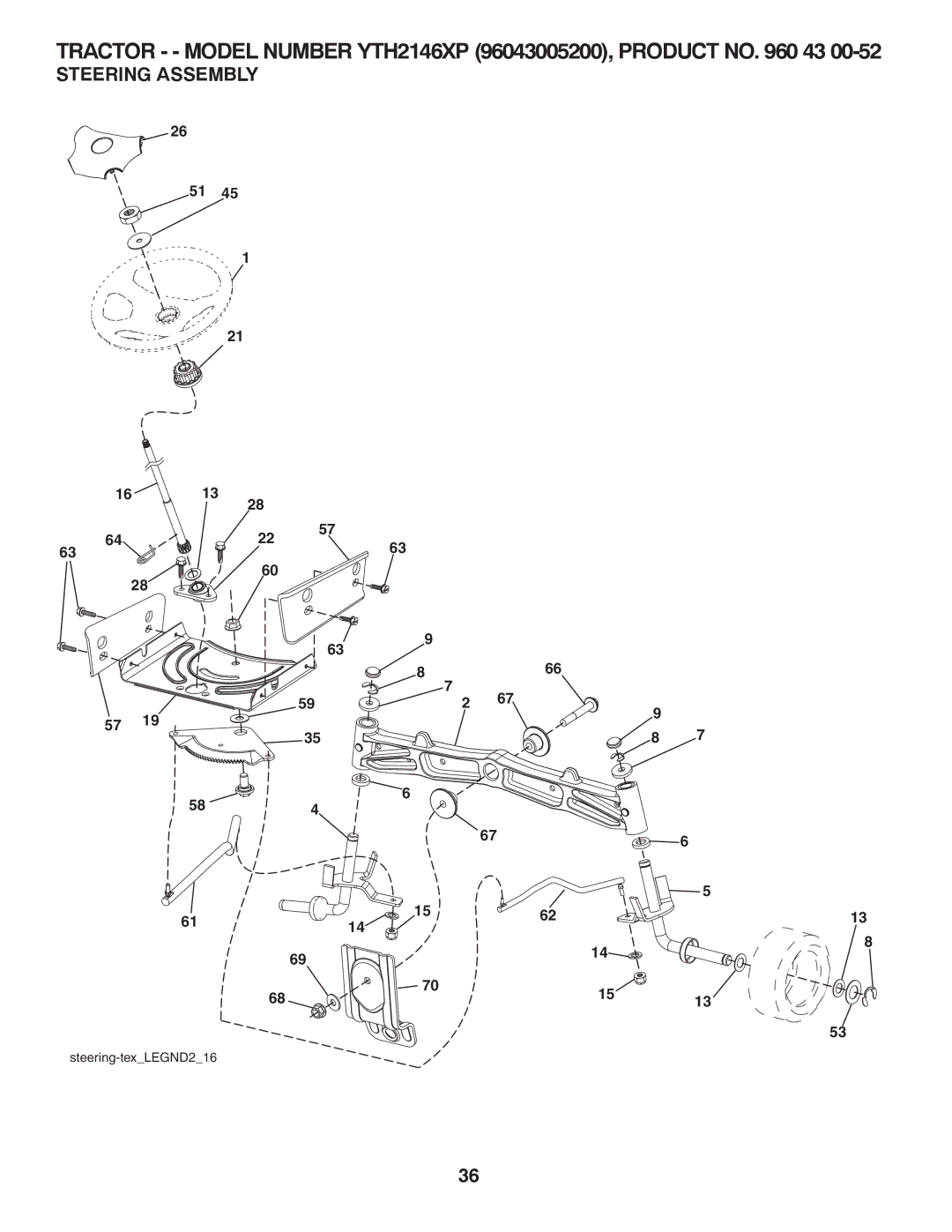 Husqvarna 96043005200 manual Steering Assembly 