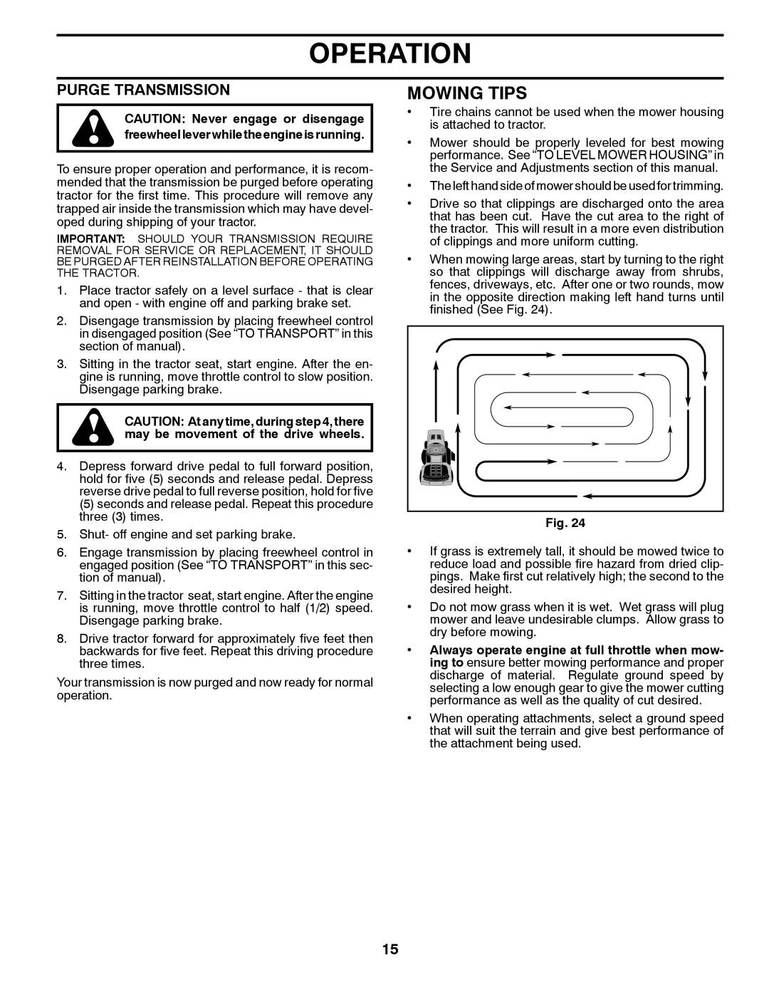 Husqvarna 2354GXLS, 96043006800 owner manual Mowing Tips, Purge Transmission 