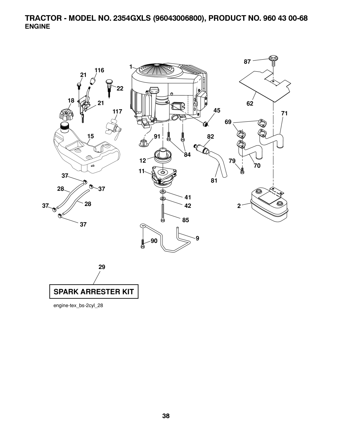 Husqvarna 96043006800, 2354GXLS owner manual Engine 