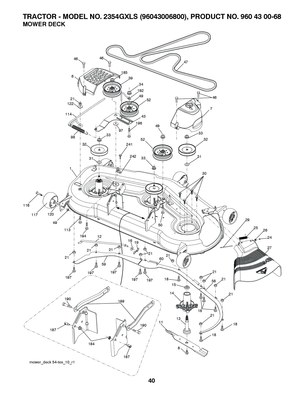 Husqvarna 96043006800, 2354GXLS owner manual Mower Deck 