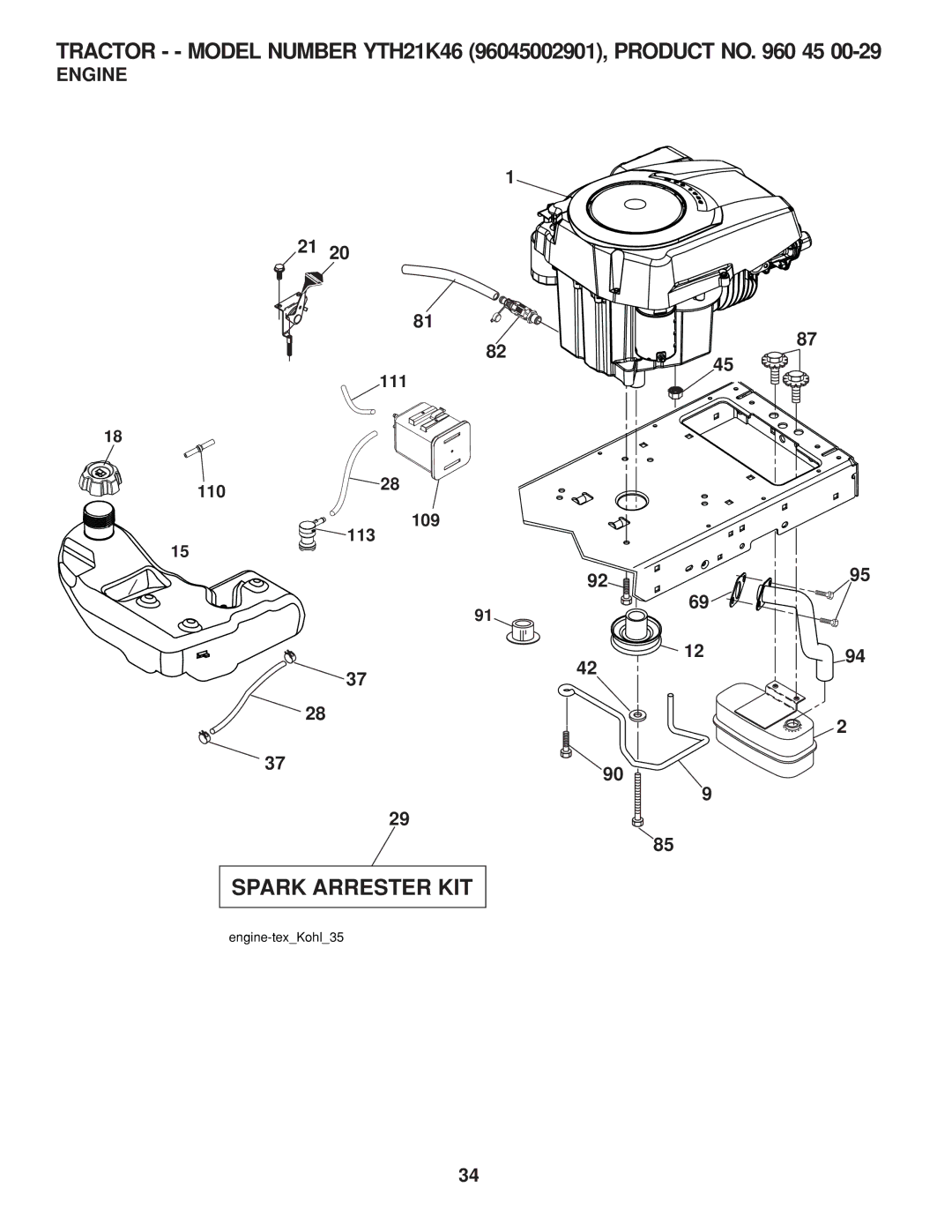 Husqvarna 960430120 owner manual Spark Arrester KIT, Engine 