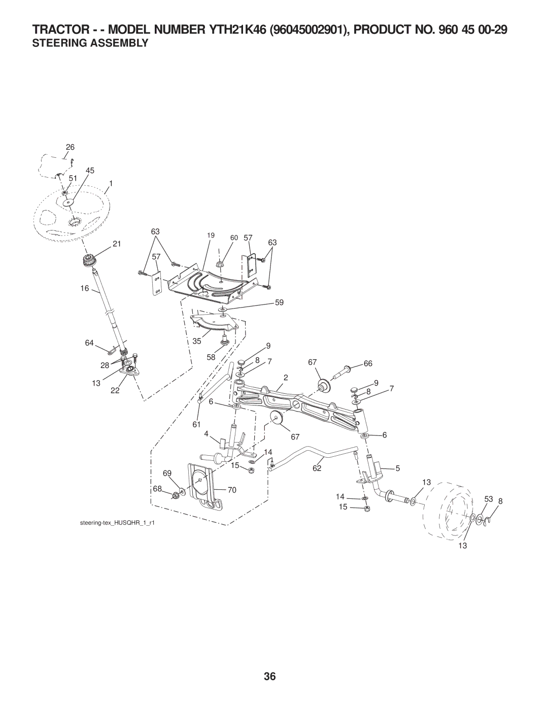 Husqvarna 960430120 owner manual Steering Assembly 