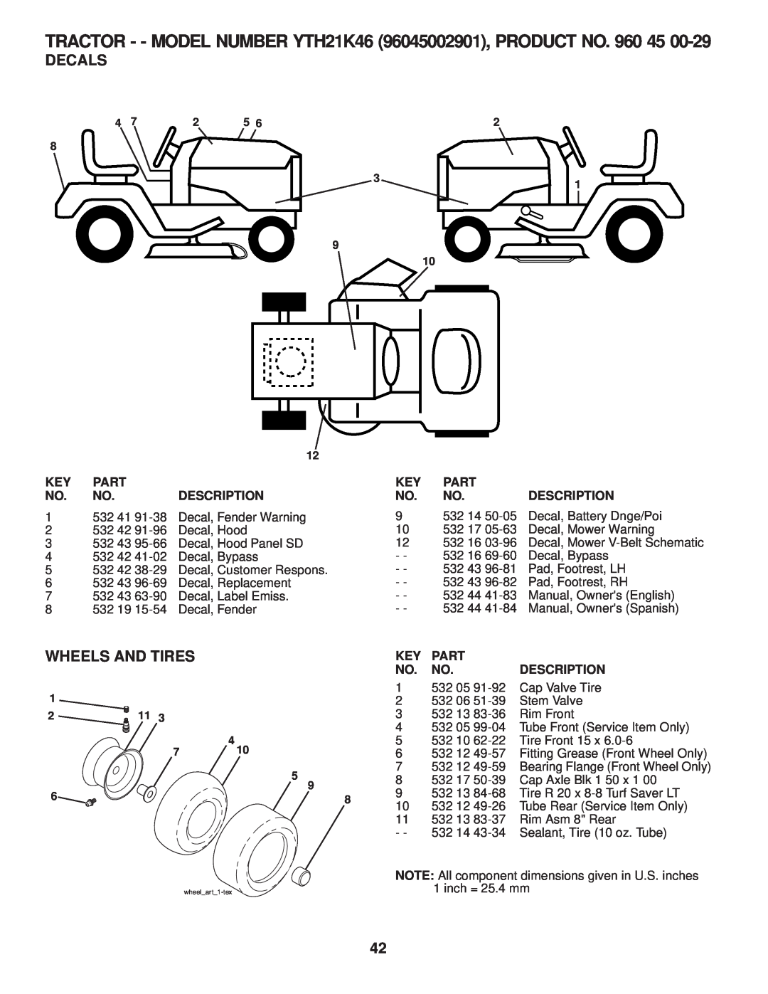 Husqvarna 960430120 owner manual Decals, Wheels And Tires 