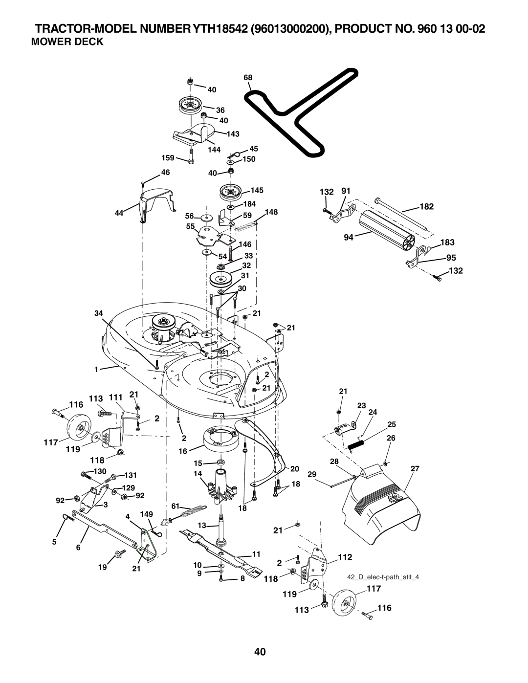 Husqvarna 960430172 owner manual Mower Deck 