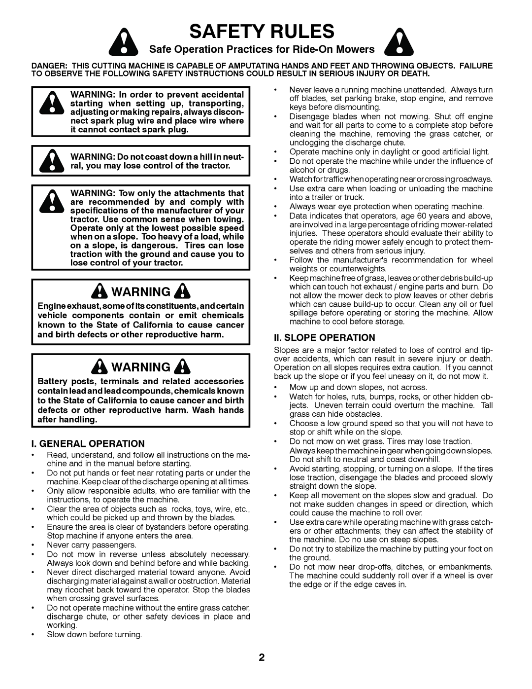 Husqvarna 960430173 owner manual Safety Rules, Safe Operation Practices for Ride-On Mowers 