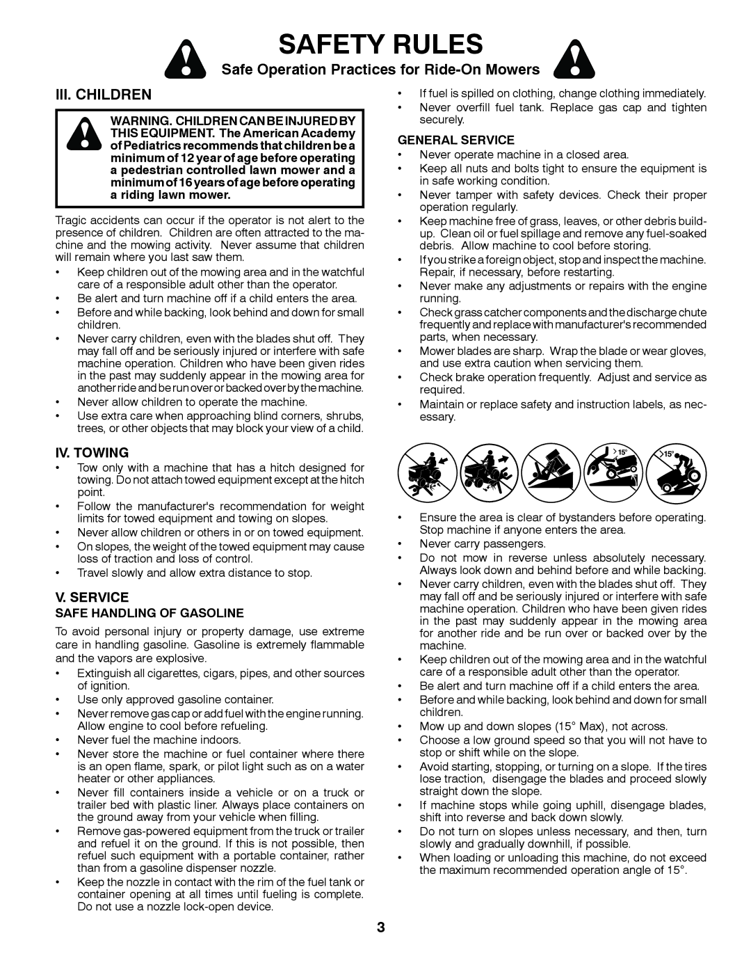 Husqvarna 960430173 owner manual III. Children, General Service, Safe Handling of Gasoline 