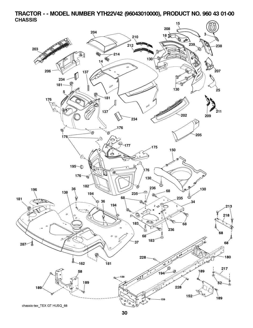 Husqvarna 960430173 owner manual Chassis 