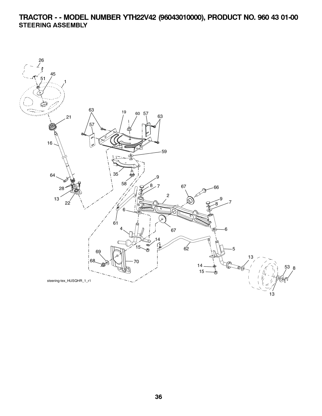 Husqvarna 960430173 owner manual Steering Assembly 