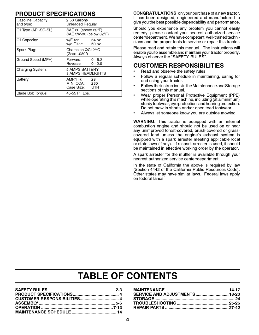 Husqvarna 960430173 owner manual Table of Contents 