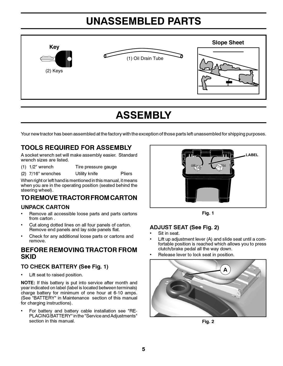 Husqvarna 960430173 owner manual Tools Required for Assembly, Toremovetractorfromcarton, Before Removing Tractor from Skid 