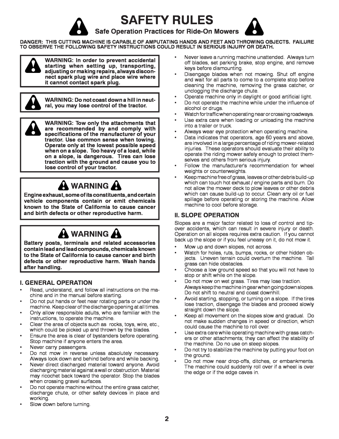 Husqvarna 960430173 owner manual Safety Rules, Safe Operation Practices for Ride-OnMowers 