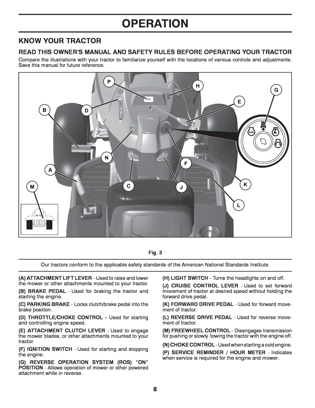 Husqvarna 960430173 owner manual Know Your Tractor, Operation 