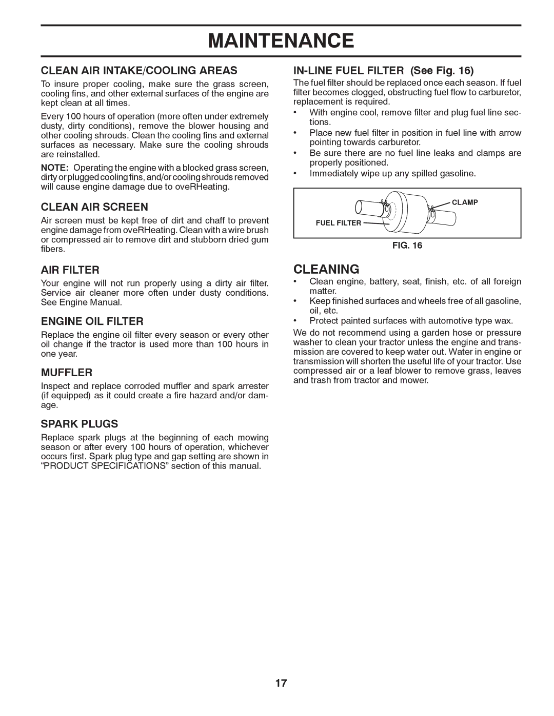 Husqvarna 96045000407 owner manual Cleaning 