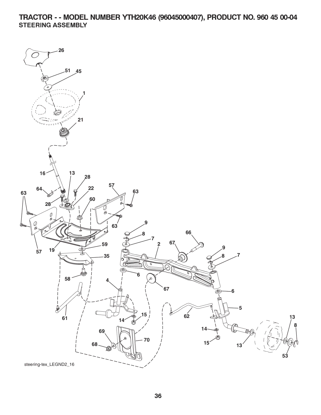 Husqvarna 96045000407 owner manual Steering Assembly 