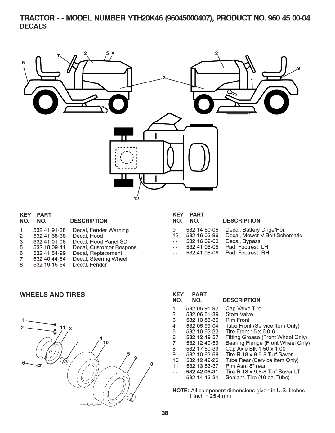 Husqvarna 96045000407 owner manual Decals, Wheels and Tires 