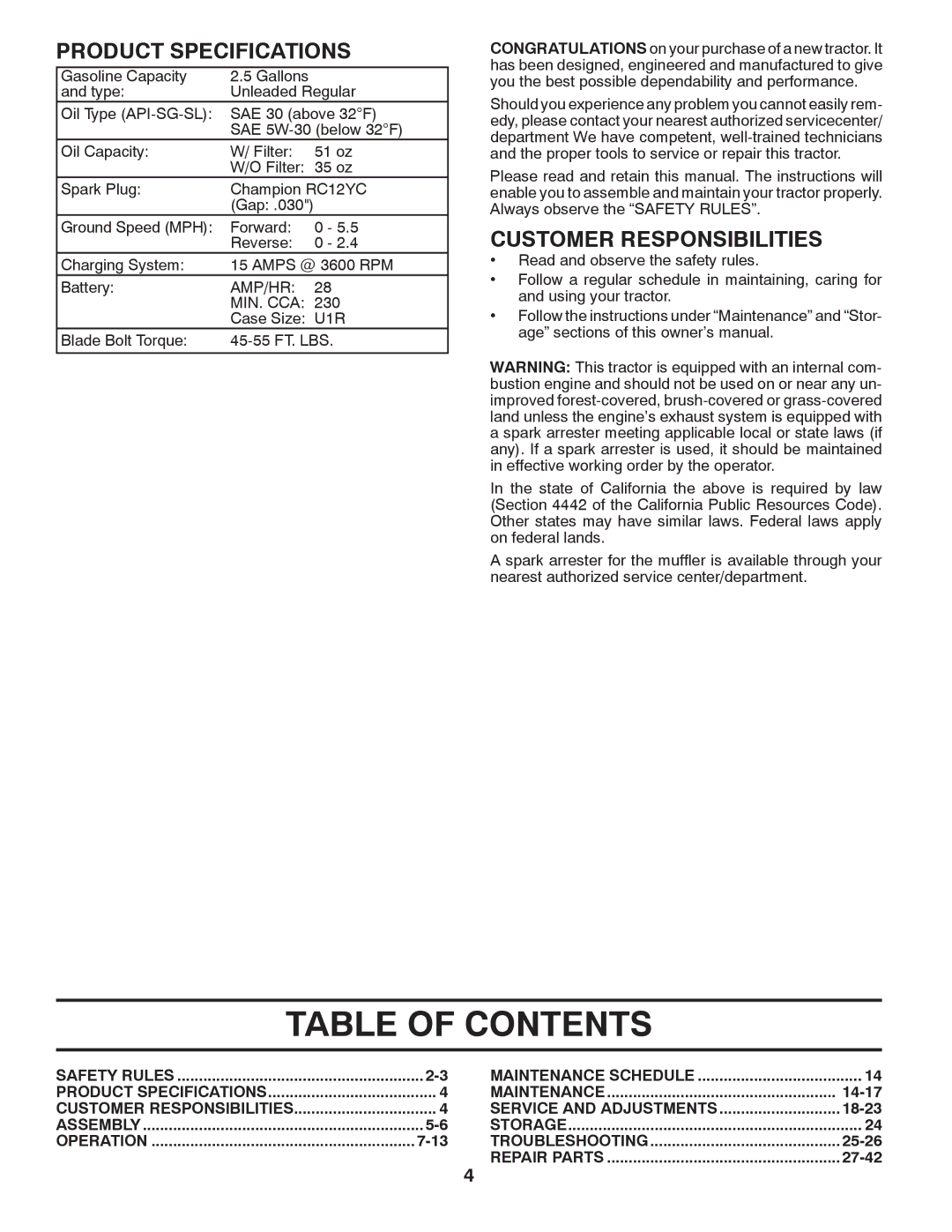 Husqvarna 96045000407 owner manual Table of Contents 