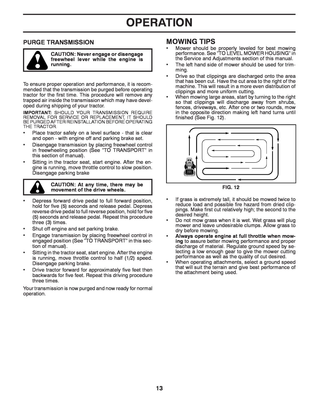 Husqvarna 532 42 20-50_R1, 96045000408 owner manual Mowing Tips, Purge Transmission, Operation 