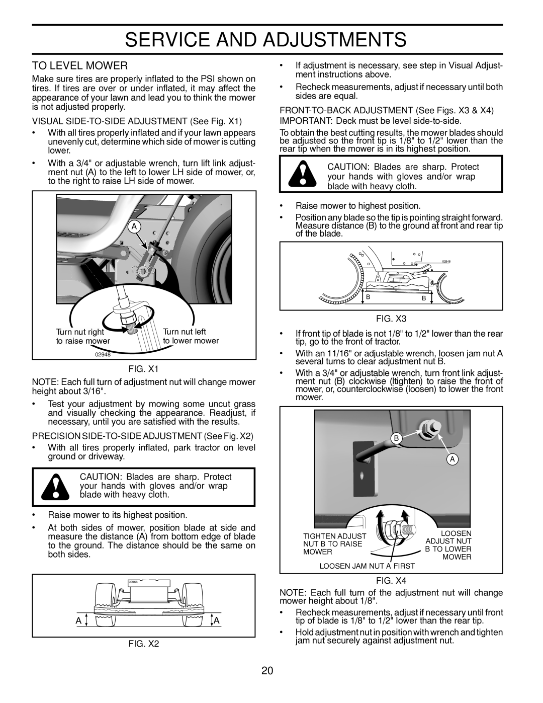 Husqvarna 96045000409, 532 42 32-01 owner manual To Level Mower, Visual SIDE-TO-SIDE Adjustment See Fig 