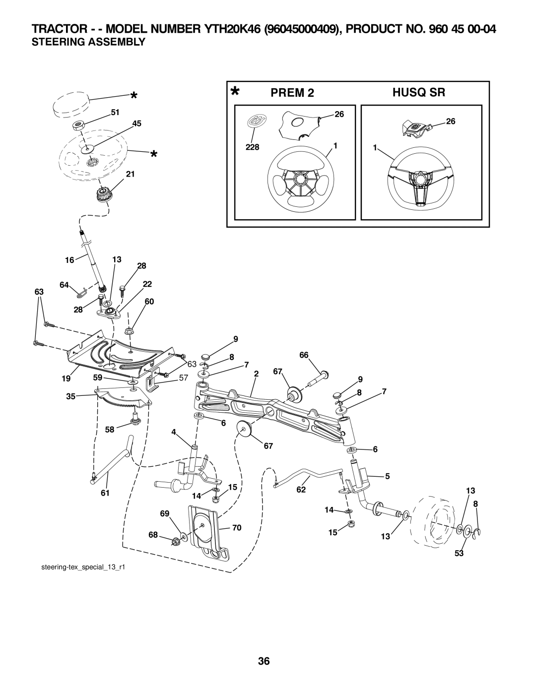 Husqvarna 96045000409, 532 42 32-01 owner manual Prem Husq SR, Steering Assembly 